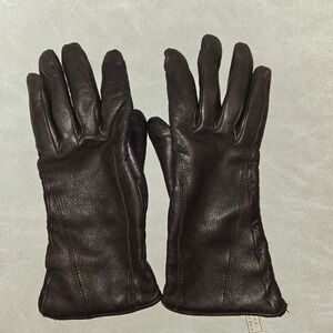 Brown Leather & Cashmere Gloves Size 7 Jodi Arden Made in France Classic Luxury
